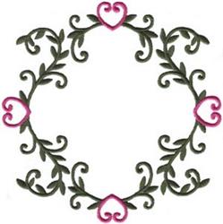 Decorative frame with heart motifs and leafy vines in whimsical style, perfect for romantic occasions.