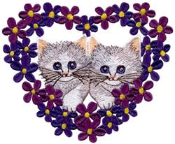 Heart Framed Kittens - 5x7 kitten detailed embroidery design for decorative pillow covers