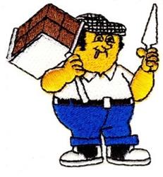 Playful cartoon character with ice cream and spatula, wearing a checkered hat and blue pants, cheerful design.