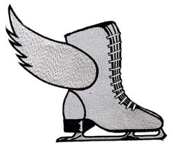 Playful ice skate with a dynamic wing detail, featuring a gray design with black accents, perfect for winter.