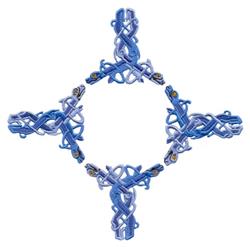 Intricate blue intertwined elements in an ornate circular composition, showcasing detailed patterns and flowing elegance.