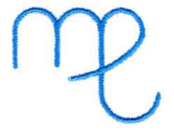 Playful intertwined lowercase letters 'm' and 'e' in vibrant blue, showcasing a looped design for a contemporary feel.