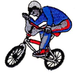 beginner-friendly biker machine embroidery pattern - Jumping Mountain Biker for reusable tote bags