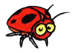 Playful cartoon ladybug with a bright red body, black spots, and large yellow eyes, perfect for a whimsical design.