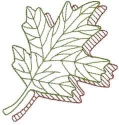 Detailed leaf in outline style with green and red accents, featuring delicate veins, perfect for autumn-themed decor.