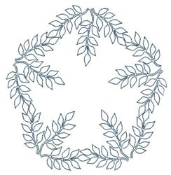 Minimalist leaf pattern in soft blue outlines, arranged in a circular design for natural decor.