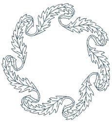Leaf motifs in an elegant circular arrangement, outlined in soft tones, showcasing varied sizes and orientations.