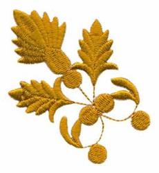 Leafy branch with golden yellow leaves and berries, showcasing detailed embroidery for quilting projects.