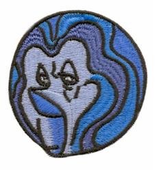 Cartoonish lion face in blue tones, accented with bold black outlines, featuring wavy lines.