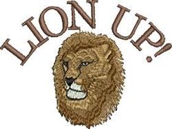 Detailed lion head with a lush mane and 'LION UP!' text, featuring playful brown tones suitable for casual designs.