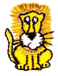 Cartoon lion with bright yellow fur, white face, and black outline, perfect for playful embroidery projects.