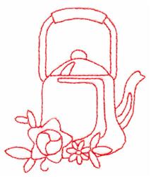 Long Handled Kettle - 4x4 kettle redwork embroidery design for kitchen tea towels
