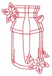 Milkcan - 4x4 leaf redwork machine embroidery design perfect for kitchen tea towels