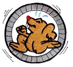 Playful mole with a brown body and red nose inside a circular gray frame, showcasing vibrant colors in a charming cartoonish