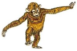 Playful monkey with brown fur and lively expression, raised arm in dynamic pose, great for kids.