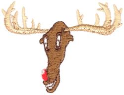 Playful moose head with large antlers, cheerful red nose, perfect for holiday decor.