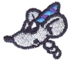 Playful cartoon mouse head with large ears in gray and black, accented with blue. Cute design for embroidery.