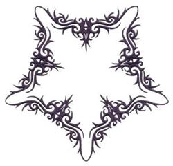 Ornamental corner design features intricate floral motifs and curved lines, in deep purple on white background.