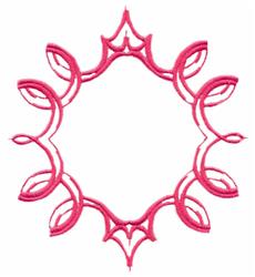 Quilting ornamental frame with pink thread, featuring a modern symmetrical design and floral elements.