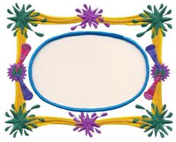 Colorful ornamental frame with bright yellow, green, blue, and purple floral motifs, perfect for playful decor.
