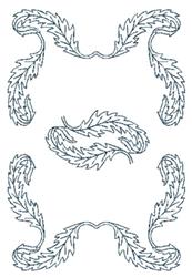 Elegant ornamental leaf design features symmetrical leaves, fine detailing, and graceful curves, perfect for quilting.