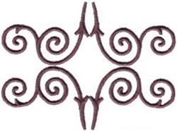 Scroll design featuring ornamental swirls and curves in rich dark burgundy, perfect for quilting embellishments.