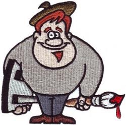 Cartoonish painter character with red hair and paintbrush, standing next to a colorful letter A, playful design.