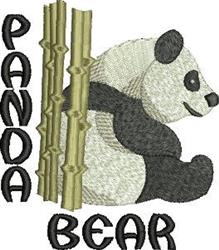 Playful panda bear in black and white sits beside vibrant green bamboo, with 'PANDA BEAR' text, perfect for machine embroider