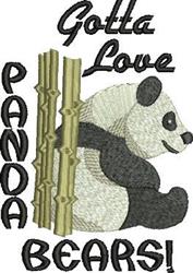 Playful panda bear surrounded by bamboo, with bold text 'Gotta Love PANDA BEARS!' in a cheerful design.