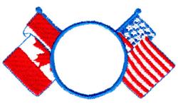 Patriotic circular frame featuring vibrant Canadian and American flags, ideal for national celebrations.