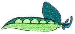 Playful pea pod in glossy teal with vibrant green seeds, ideal for casual embroidery projects.