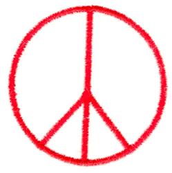 Bold peace symbol in bright red with a thick circular outline and three straight lines, perfect for embroidery.