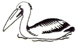 Minimalist pelican in black outline, showcasing feather details and simple composition, ideal for nature-inspired decor.