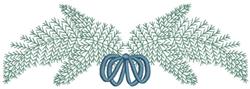 Elegant pine branches with soft green tones and a central blue bow create a festive holiday atmosphere.