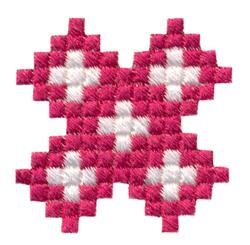Pixelated butterfly design in shades of pink with white accents, bright and playful for casual embroidery projects.