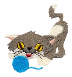 Playful Kitten - 4x4 kitten detailed machine embroidery design for kitchen tea towels
