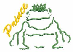 Playful green frog with a gold crown and 'Prince' in yellow font, perfect for kids' items.