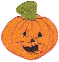 Playful orange pumpkin with a smiling face and green stem, perfect for Halloween-themed decor.