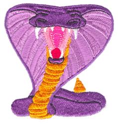 Cartoonish purple cobra with an open mouth and detailed textures, vibrant for playful textiles.