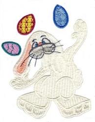 Playful cartoon rabbit surrounded by vibrant colorful eggs in red, blue, pink, and yellow for Easter.