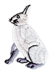 Realistic rabbit portrait with detailed white fur and grey shading, showcasing intricate features.