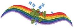 Colorful rainbow with flowers and blue stars, vibrant spring theme, whimsical design for cheerful embroidery.