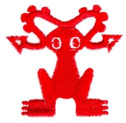 Playful red frog with large eyes and whimsical shape, perfect for embroidery on cheerful items.