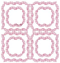 Redwork decorative border featuring four soft pink squares with curly edges, exuding a whimsical charm.