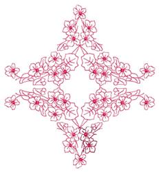 Redwork floral design featuring light pink blossoms and flowing vines with intricate details on a white background.