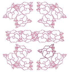 Redwork floral design featuring large flowers and delicate leaves in simple line art, ideal for home decor.