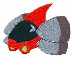 Cartoonish rocket ship with a red nose, gray wings, and a black body accented in green, perfect for playful adventures.