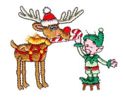beginner-friendly christmas reindeer machine embroidery pattern - Rudolph & Elf for patchwork quilt blocks