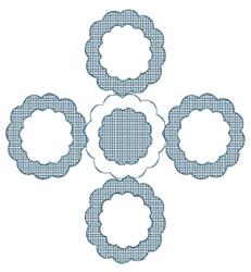 Scalloped circular frames with grid patterns in soothing blue tones, highlighting modern, minimalist design.
