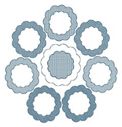 Scalloped frames in blue with grid and solid patterns, varying sizes, elegant minimalist design.
